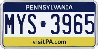 PA license plate MYS3965