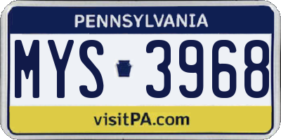 PA license plate MYS3968