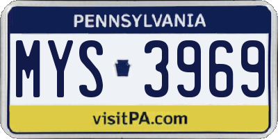 PA license plate MYS3969