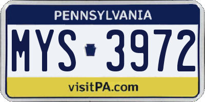 PA license plate MYS3972