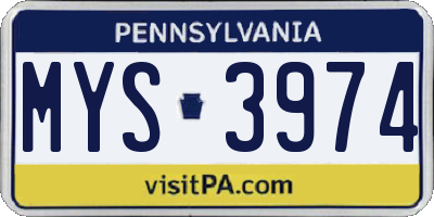 PA license plate MYS3974