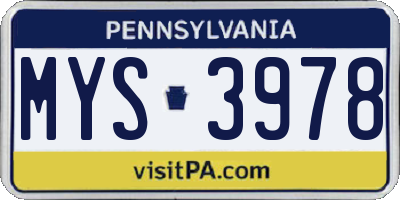 PA license plate MYS3978