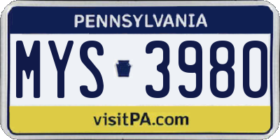 PA license plate MYS3980