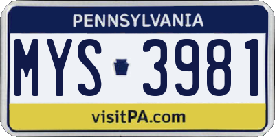 PA license plate MYS3981