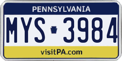 PA license plate MYS3984