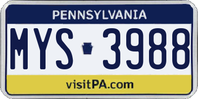 PA license plate MYS3988