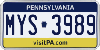 PA license plate MYS3989