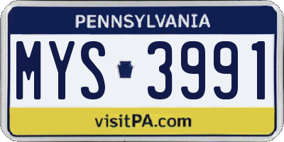 PA license plate MYS3991