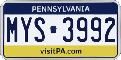 PA license plate MYS3992