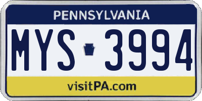 PA license plate MYS3994