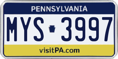 PA license plate MYS3997