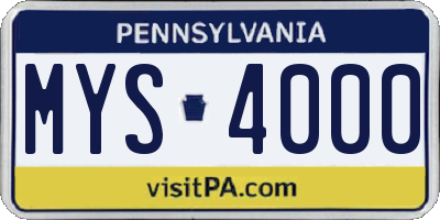 PA license plate MYS4000