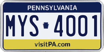 PA license plate MYS4001