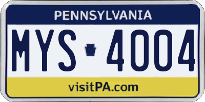 PA license plate MYS4004