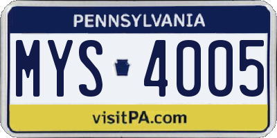 PA license plate MYS4005