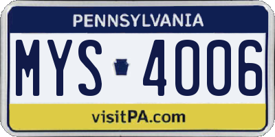 PA license plate MYS4006