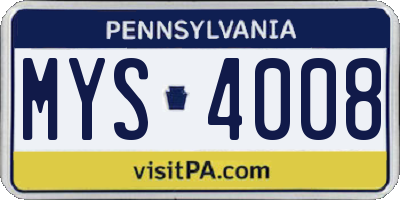 PA license plate MYS4008
