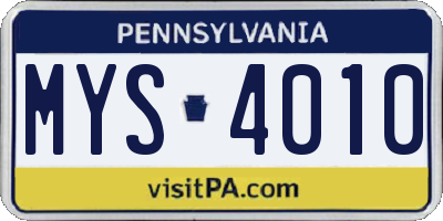 PA license plate MYS4010