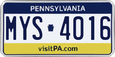 PA license plate MYS4016