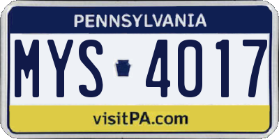 PA license plate MYS4017
