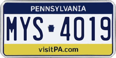 PA license plate MYS4019