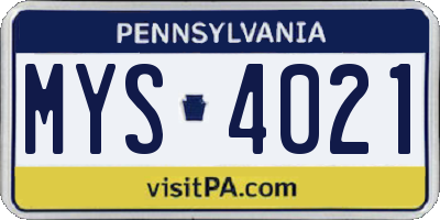 PA license plate MYS4021
