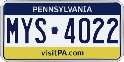 PA license plate MYS4022