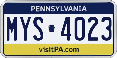 PA license plate MYS4023