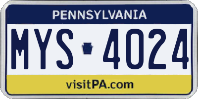 PA license plate MYS4024