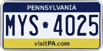 PA license plate MYS4025