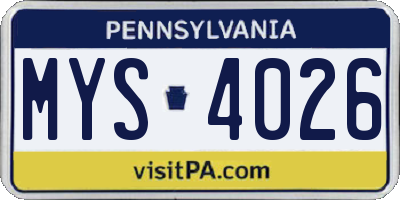 PA license plate MYS4026