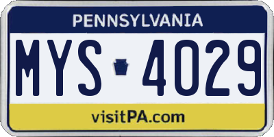 PA license plate MYS4029