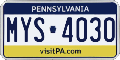 PA license plate MYS4030