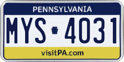 PA license plate MYS4031