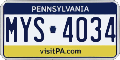 PA license plate MYS4034