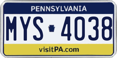 PA license plate MYS4038