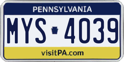 PA license plate MYS4039