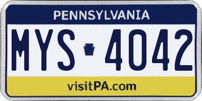 PA license plate MYS4042