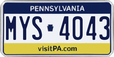 PA license plate MYS4043