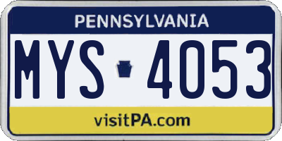 PA license plate MYS4053