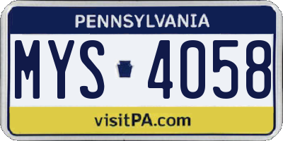PA license plate MYS4058