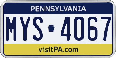 PA license plate MYS4067