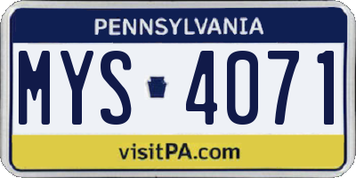 PA license plate MYS4071