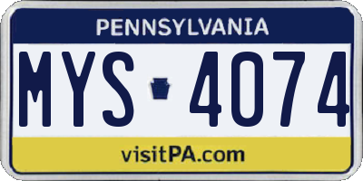 PA license plate MYS4074