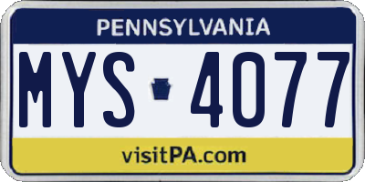 PA license plate MYS4077