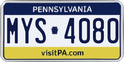 PA license plate MYS4080