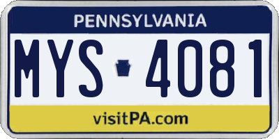 PA license plate MYS4081