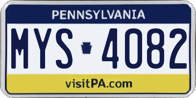 PA license plate MYS4082