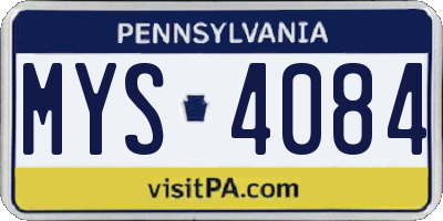PA license plate MYS4084