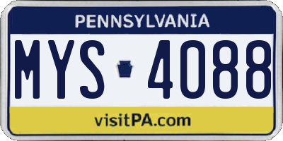 PA license plate MYS4088